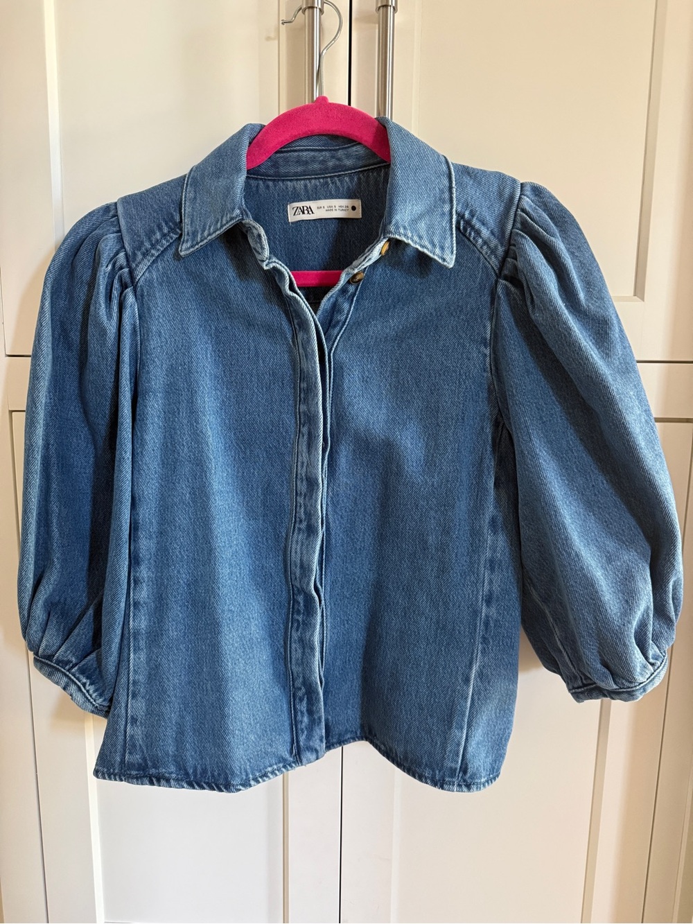 ZARA Blue Denim Puff-Sleeve Shirt